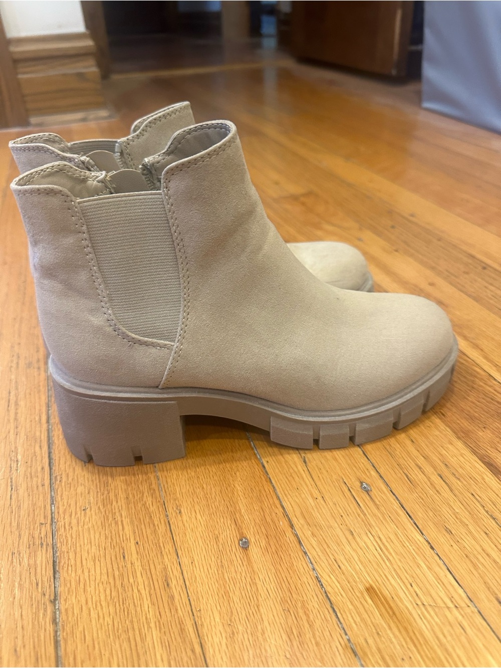 Steve Madden Taupe Suede-Look Chelsea Lug Booties